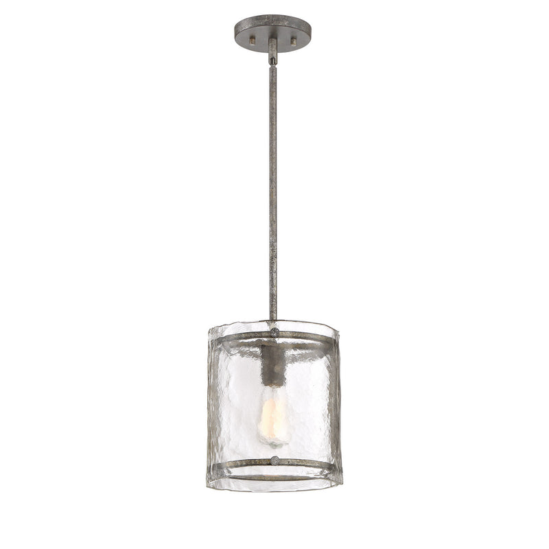 Quoizel FTS1509MM Fortress One Light Mini Pendant, Mottled Silver Main Image.jpg