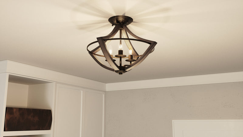 Quoizel SHR1716RK Shire Three Light Semi Flush Mount, Rustic Black Alternate Image.jpg