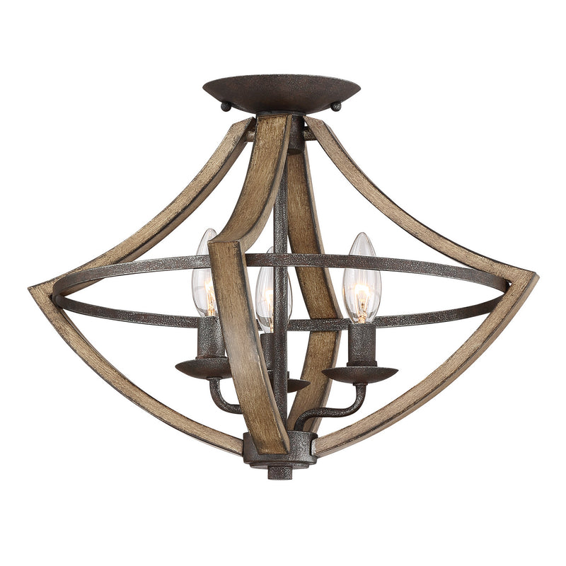 Quoizel SHR1716RK Shire Three Light Semi Flush Mount, Rustic Black Main Image.jpg