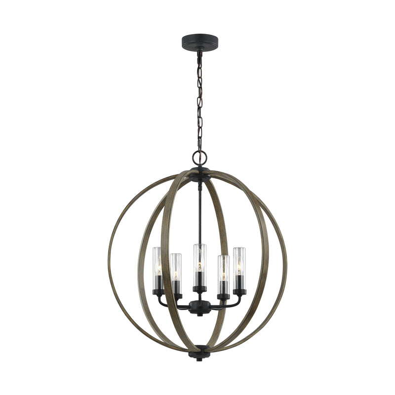 Visual Comfort Studio OLF3294/5WOW/AF Allier Five Light Outdoor Chandelier, Weathered Oak Wood / Antique Forged Iron Main Image.jpg
