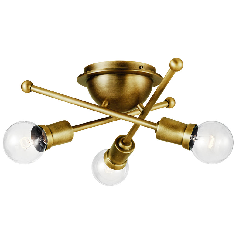Kichler 43196NBR Three Light Flush Mount, Natural Brass