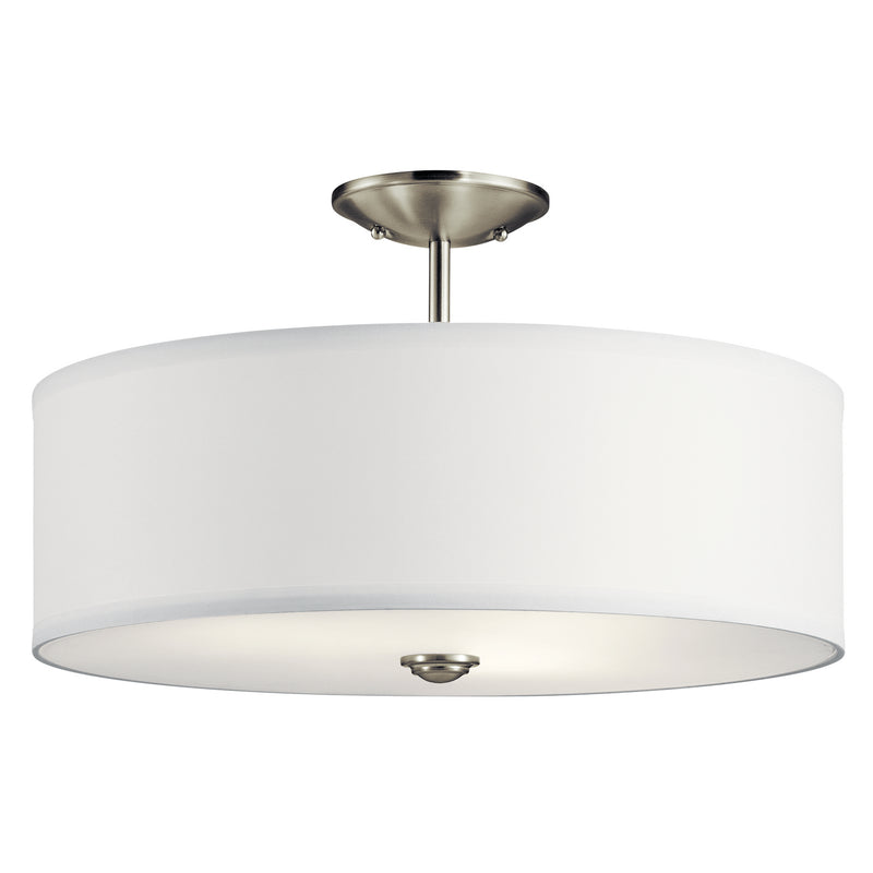 Kichler 43692NI Three Light Semi Flush Mount, Brushed Nickel
