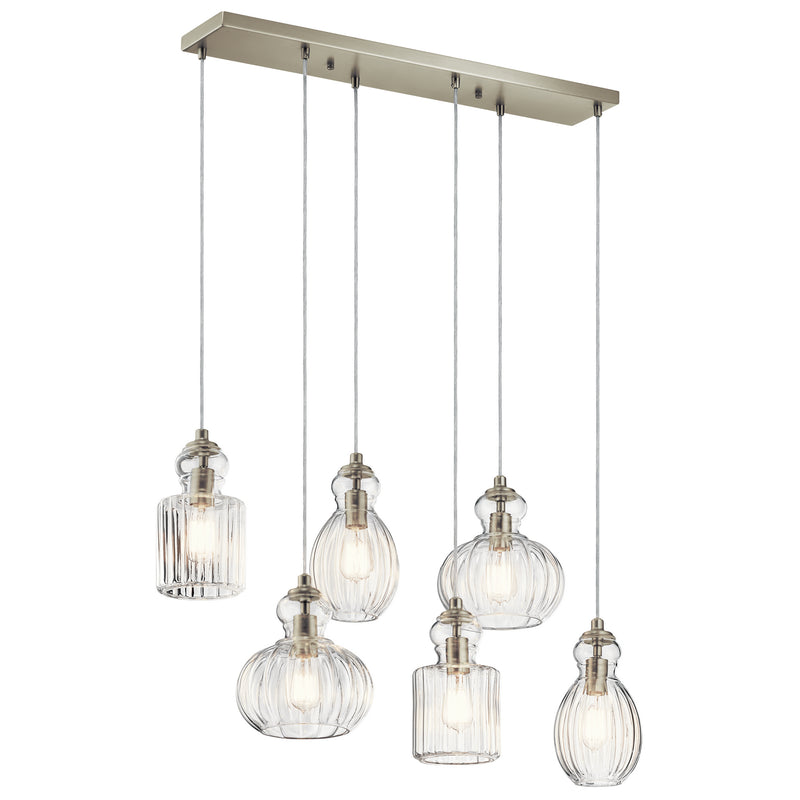 Kichler 43950NI Six Light Linear Chandelier, Brushed Nickel