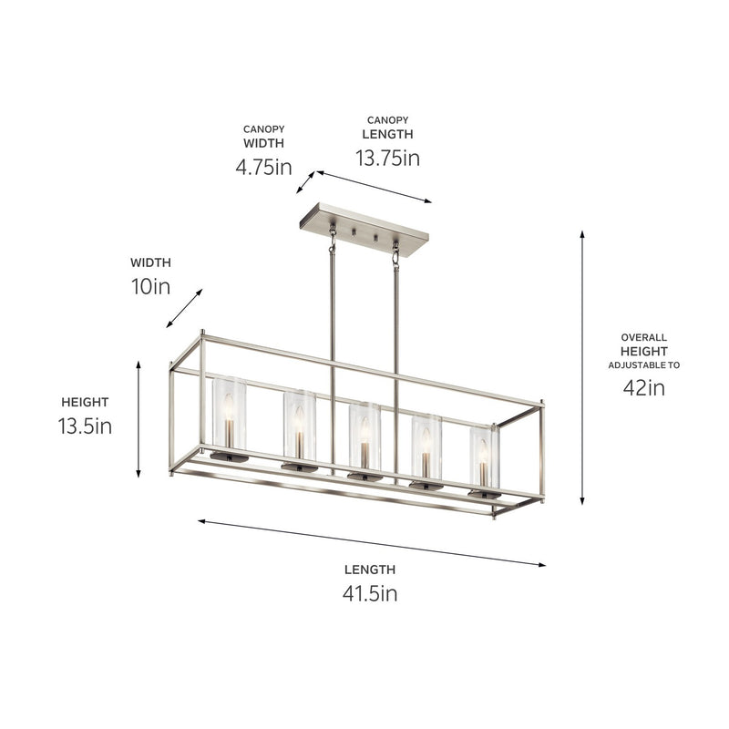 Kichler 43995NI Five Light Linear Chandelier, Brushed Nickel (2)