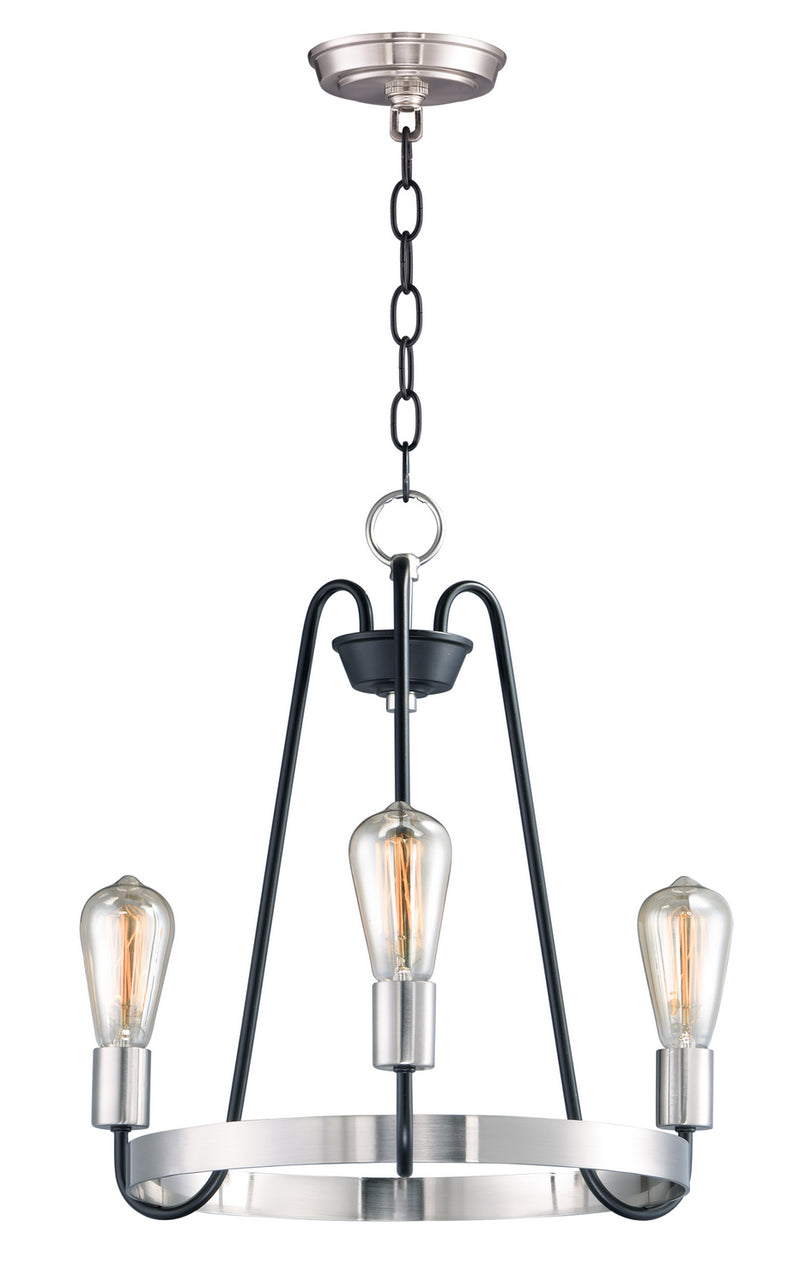 Maxim 11733BKSN Haven Three Light Chandelier, Black / Satin Nickel Main Image.jpg