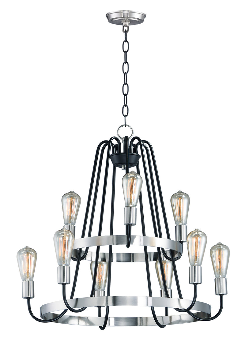 Maxim 11737BKSN Haven Nine Light Chandelier, Black / Satin Nickel Main Image.jpg