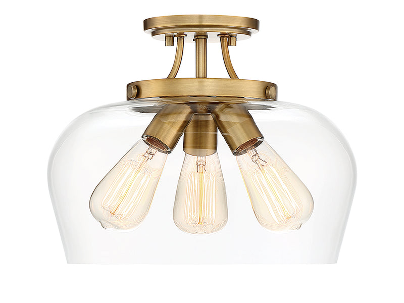 Savoy House 6-4035-3-322 Three Light Semi-Flush Mount, Warm Brass