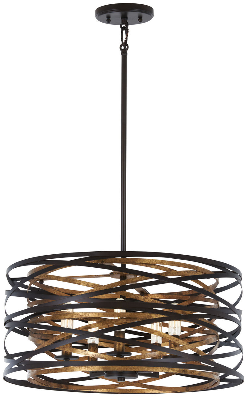 Minka-Lavery 4671-111 Vortic Flow Five Light Semi Flush Mount, Dark Bronze w/Mosaic Gold Alternate Image.jpg