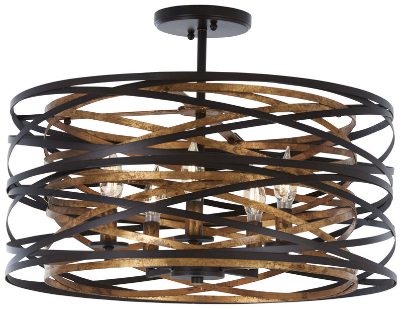 Minka-Lavery 4671-111 Vortic Flow Five Light Semi Flush Mount, Dark Bronze w/Mosaic Gold Main Image.jpg