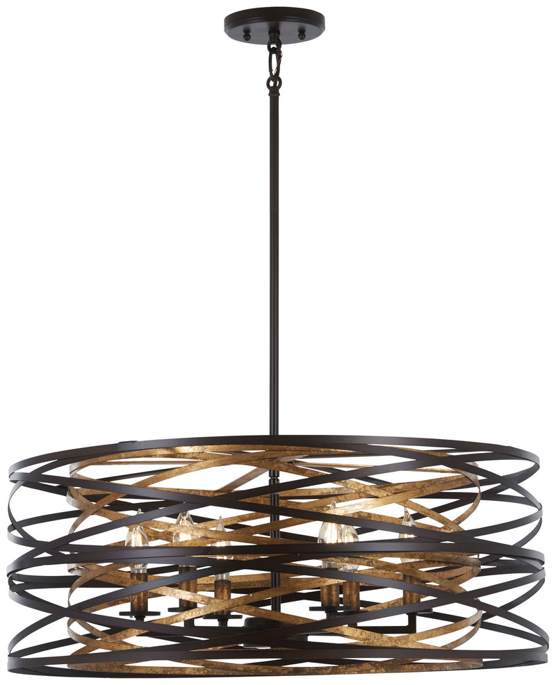 Minka-Lavery 4673-111 Vortic Flow Six Light Pendant, Dark Bronze w/Mosaic Gold Main Image.jpg