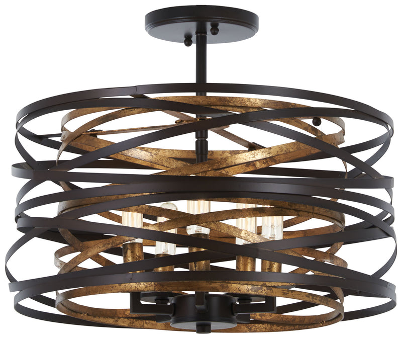 Minka-Lavery 4675-111 Vortic Flow Five Light Pendant (Convertible To Semiflush), Dark Bronze w/Mosaic Gold Alternate Image.jpg