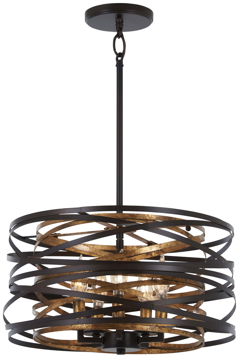 Minka-Lavery 4675-111 Vortic Flow Five Light Pendant (Convertible To Semiflush), Dark Bronze w/Mosaic Gold Main Image.jpg