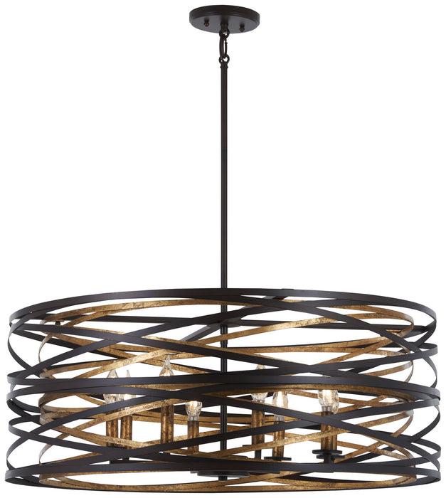 Minka-Lavery 4677-111 Vortic Flow Eight Light Pendant, Dark Bronze w/Mosaic Gold Main Image.jpg