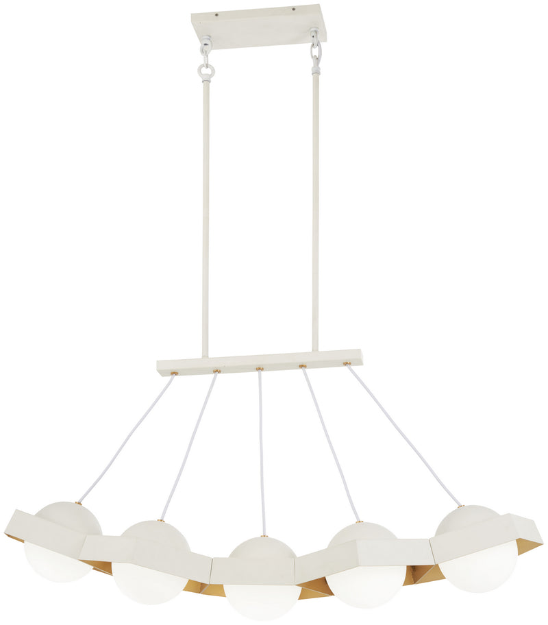 George Kovacs P1396-044G-L Five-O LED Island Pendant, Textured White W/Gold Leaf Main Image.jpg