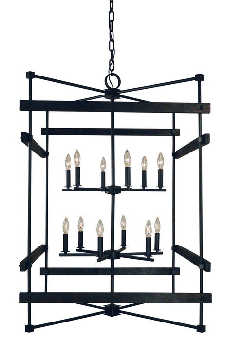 Framburg 5278 MBLACK Rustic Chic 12 Light Foyer Chandelier, Matte Black Main Image.jpg