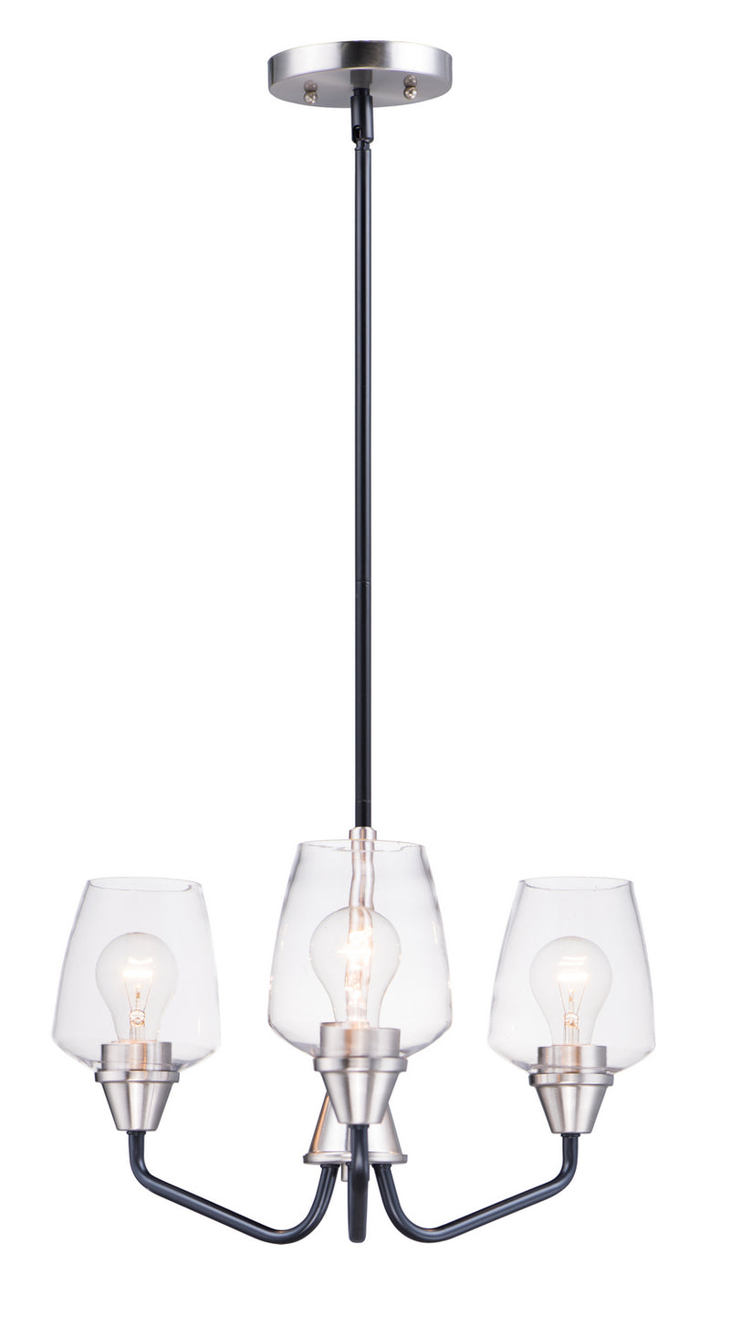 Maxim 26124CLBKSN Goblet Three Light Chandelier, Black / Satin Nickel Main Image.jpg