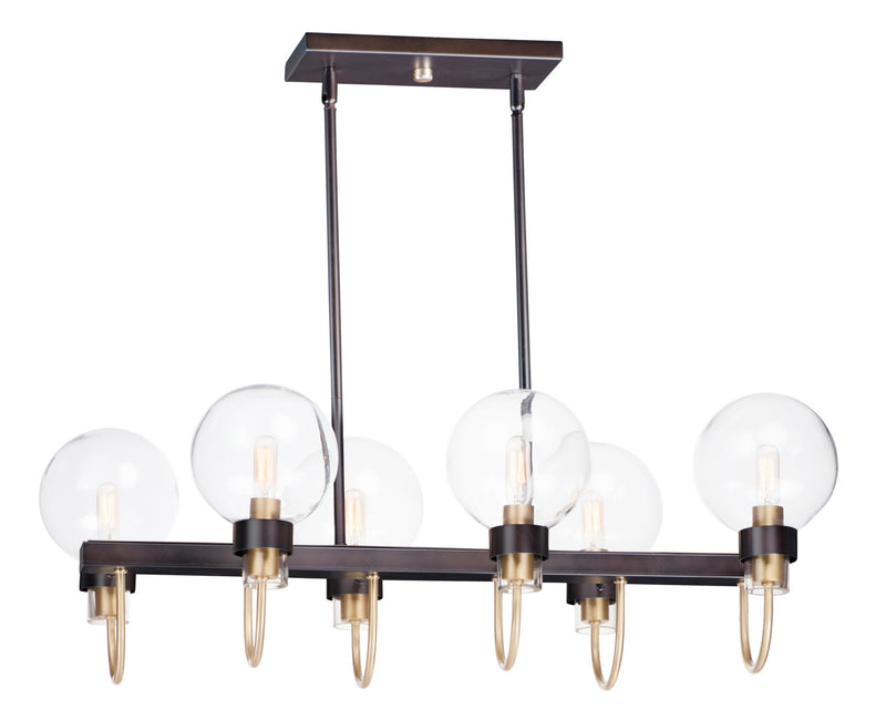 Maxim 30519CLBZSBR Bauhaus Six Light Linear Chandelier, Bronze / Satin Brass Main Image.jpg