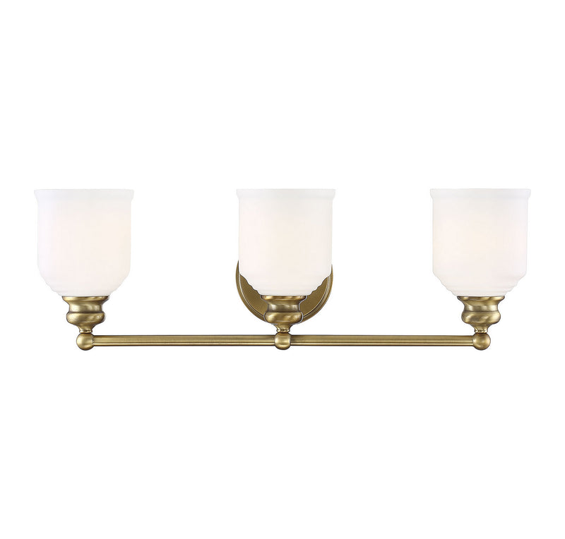 Savoy House 8-6836-3-322 Three Light Bath Bar, Warm Brass