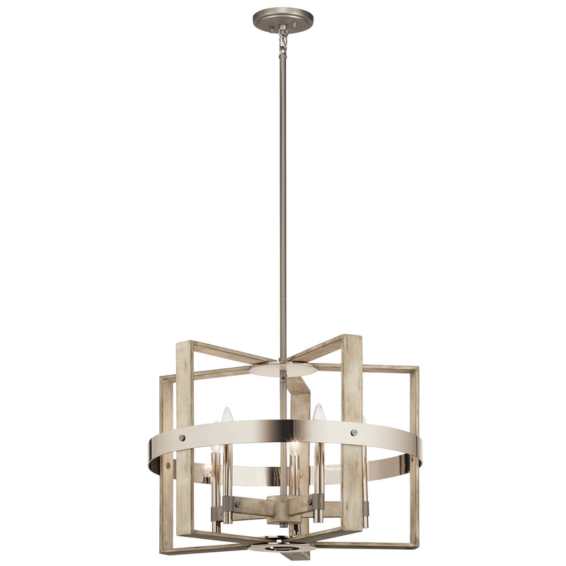 Kichler 44290WWW Five Light Chandelier, White Washed Wood