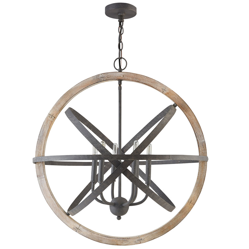 Capital Lighting 330561IW Bluffton Six Light Pendant, Iron and Wood Main Image.jpg