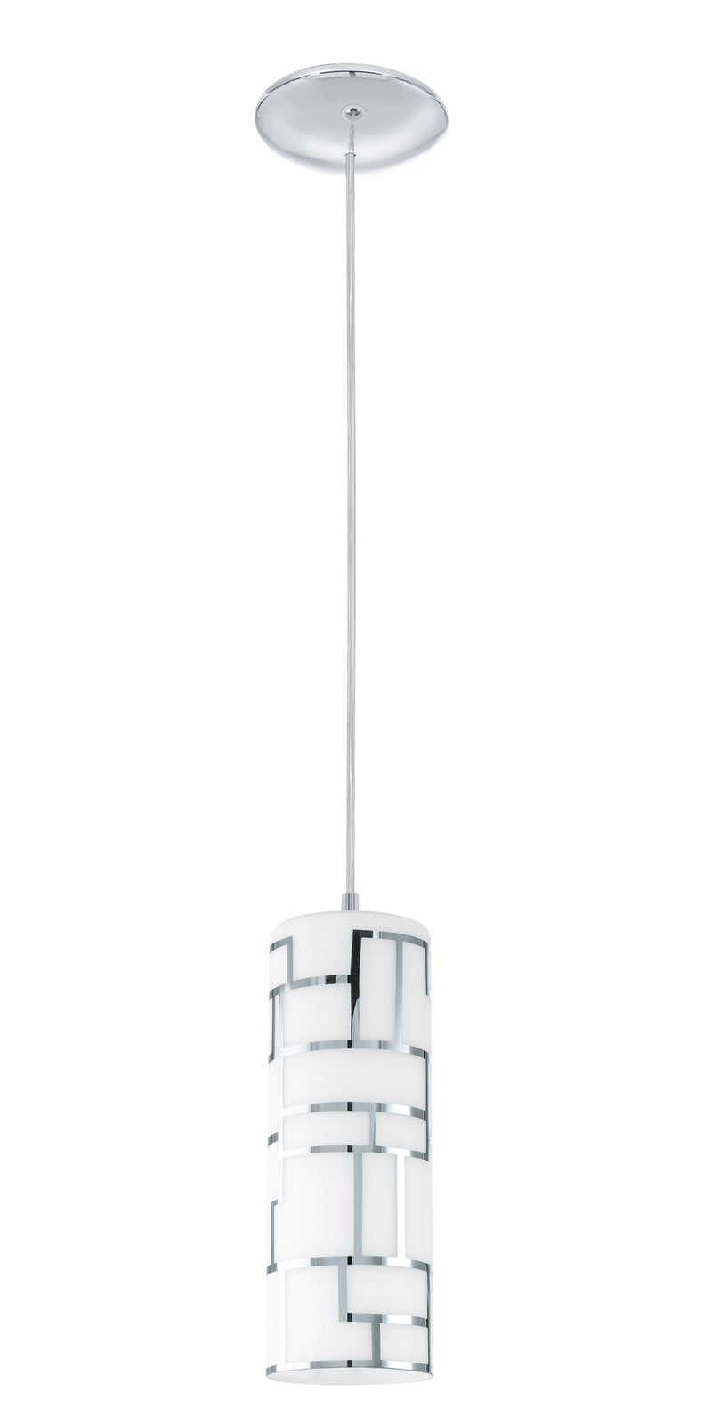 EGLO 92562A Bayman 1x60W Mini Pendant w/ Chrome Finish & White Décor Glass Main Image.jpg
