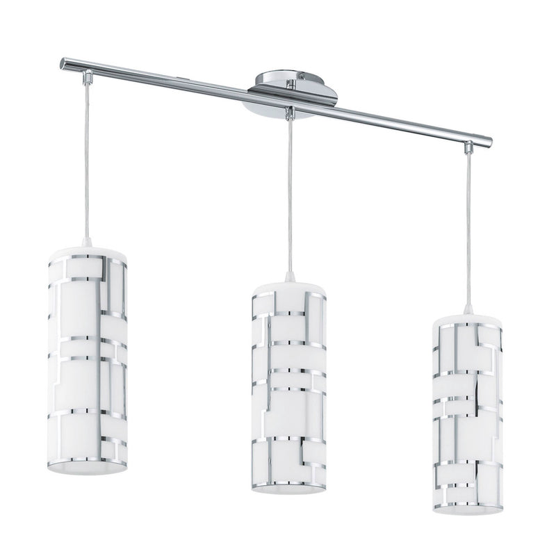 EGLO 92563A Bayman 3x60W Multi Light Pendant w/ Chrome Finish & White Décor Glass Main Image.jpg