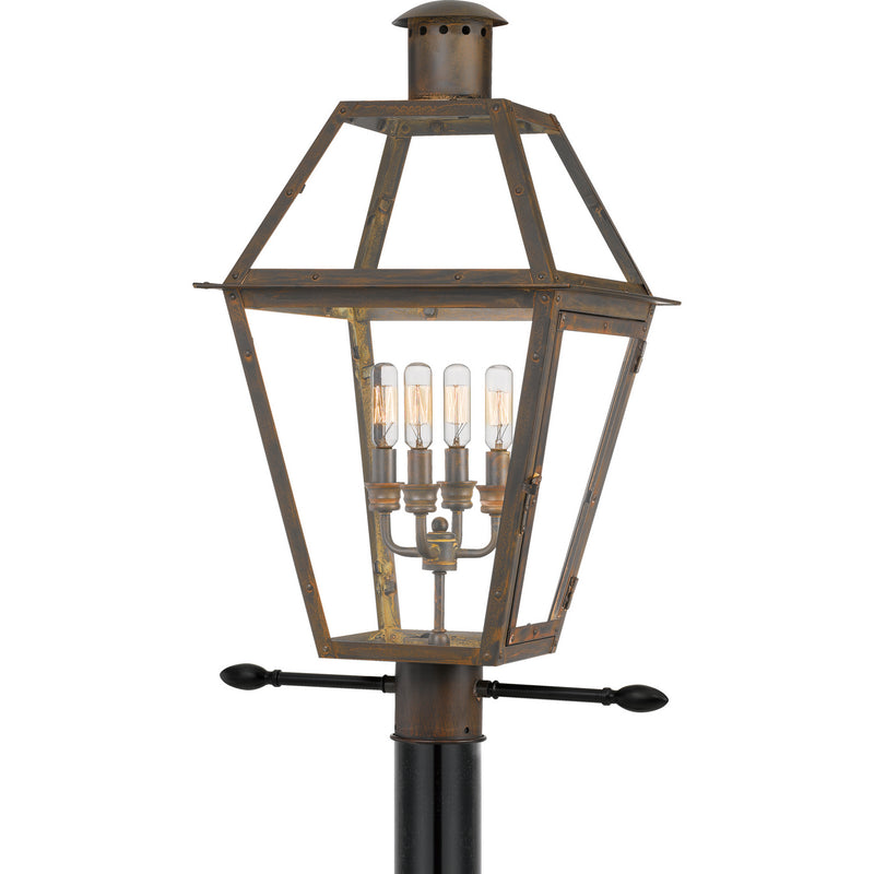 Quoizel RO9014IZ Rue De Royal Four Light Outdoor Post Mount, Industrial Bronze Main Image.jpg