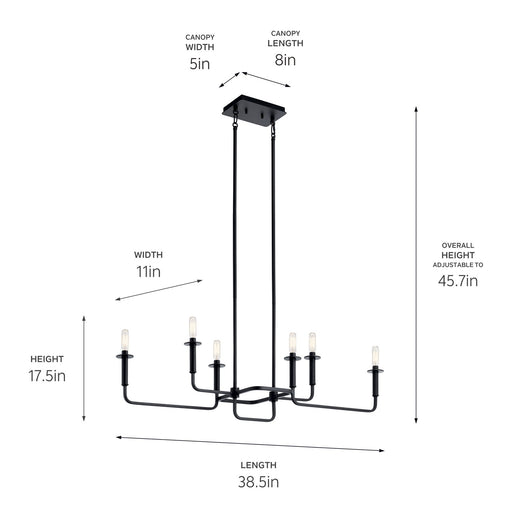 Kichler 43362BK Six Light Linear Chandelier, Black (2)