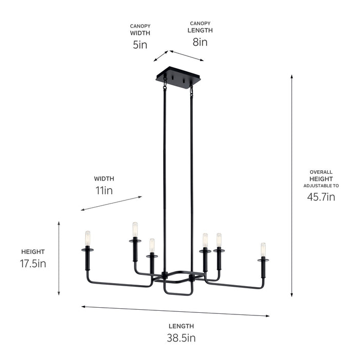 Kichler 43362BK Six Light Linear Chandelier, Black (2)