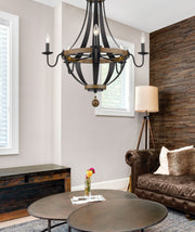 Millennium 2395-MB/WT Ellijay Five Light Chandelier, Matte Black/Wood Tone Alternate Image.jpg