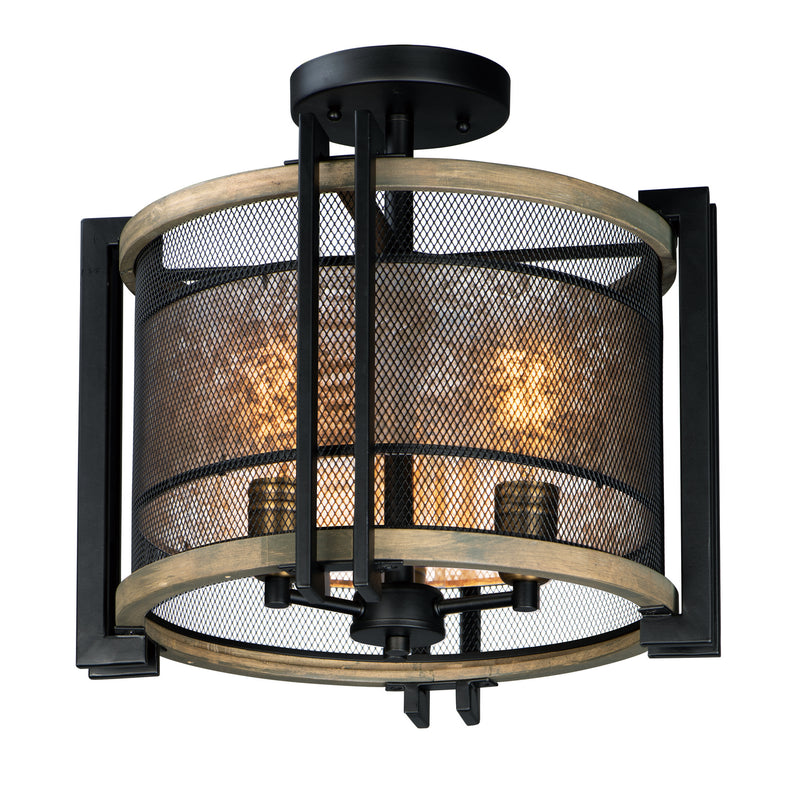 Maxim 27560BKBWAB Boundry Three Light Flush Mount, Black / Barn Wood / Antique Brass Main Image.jpg