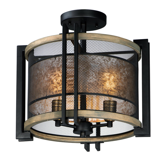 Maxim 27560BKBWAB Boundry Three Light Flush Mount, Black / Barn Wood / Antique Brass Main Image.jpg