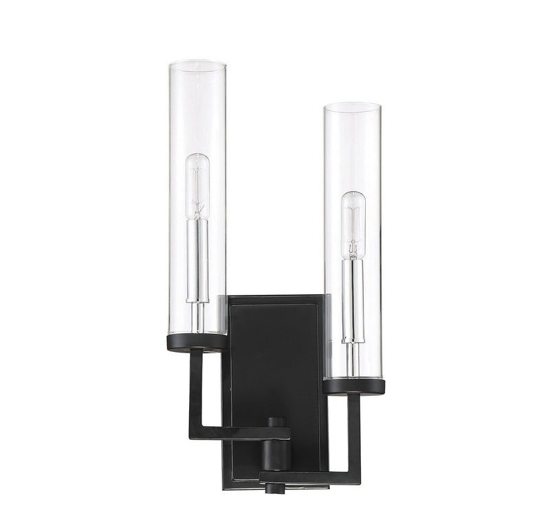 Savoy House 9-2134-2-67 Two Light Wall Sconce, Matte Black w/Polished Chrome (2)