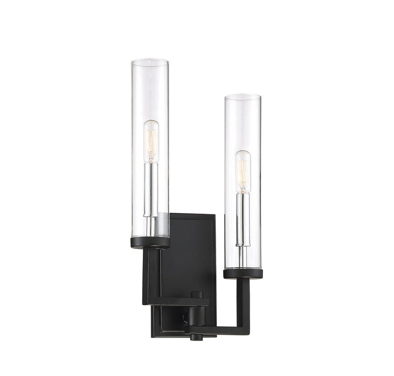 Savoy House 9-2134-2-67 Two Light Wall Sconce, Matte Black w/Polished Chrome (3)