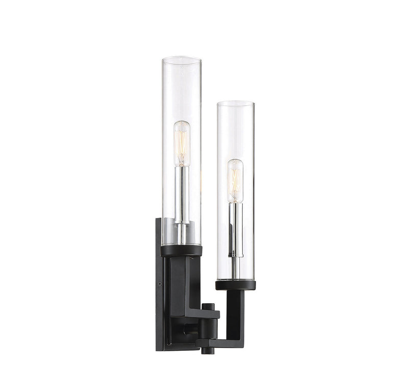 Savoy House 9-2134-2-67 Two Light Wall Sconce, Matte Black w/Polished Chrome (4)