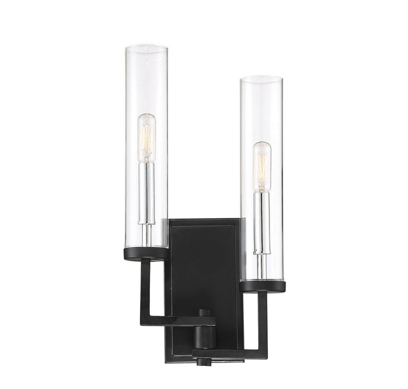 Savoy House 9-2134-2-67 Two Light Wall Sconce, Matte Black w/Polished Chrome