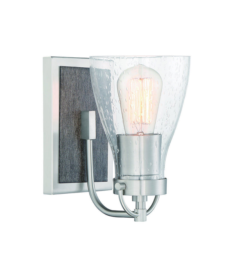 Minka-Lavery 3341-098 Garrison One Light Bath, Brushed Nickel W/Shale Wood Main Image.jpg