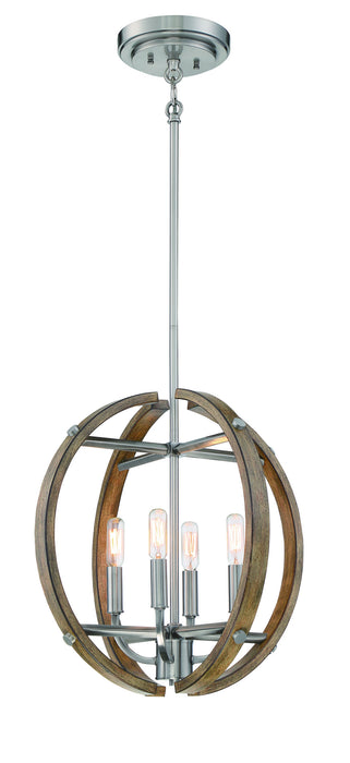 Minka-Lavery 4012-280 Country Estates Four Light Pendant, Sun Faded Wood w/ Brushed Nickel Main Image.jpg