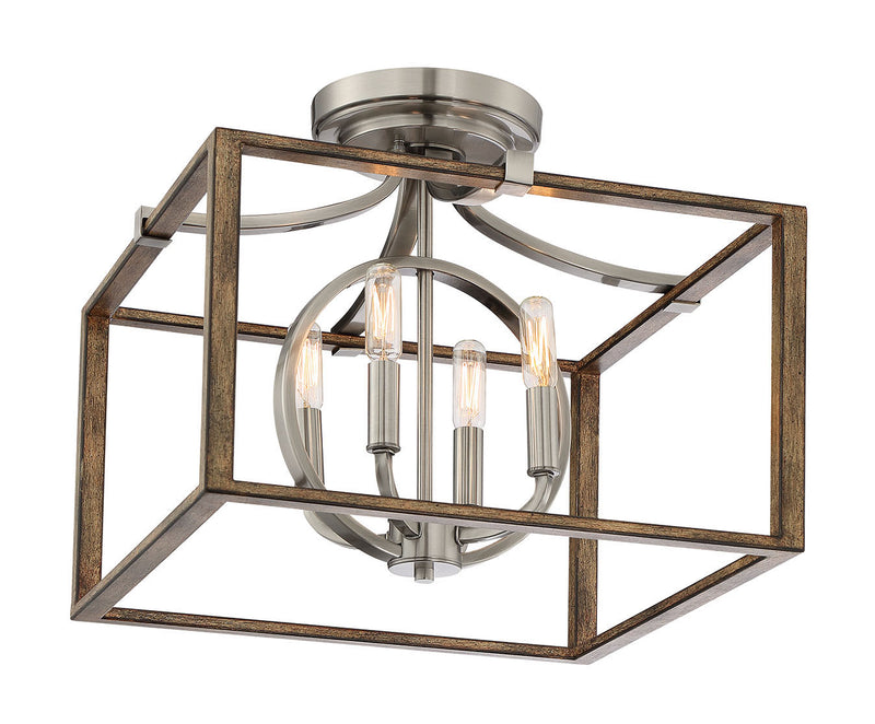 Minka-Lavery 4013-280 Country Estates Four Light Semi Flush Mount, Sun Faded Wood w/ Brushed Nickel Main Image.jpg