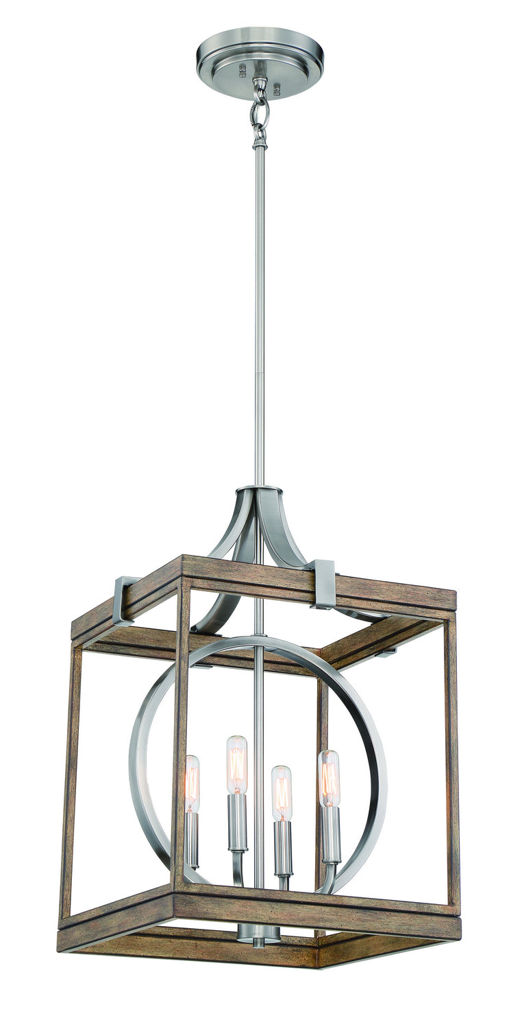 Minka-Lavery 4014-280 Country Estates Four Light Pendant, Sun Faded Wood w/ Brushed Nickel Main Image.jpg