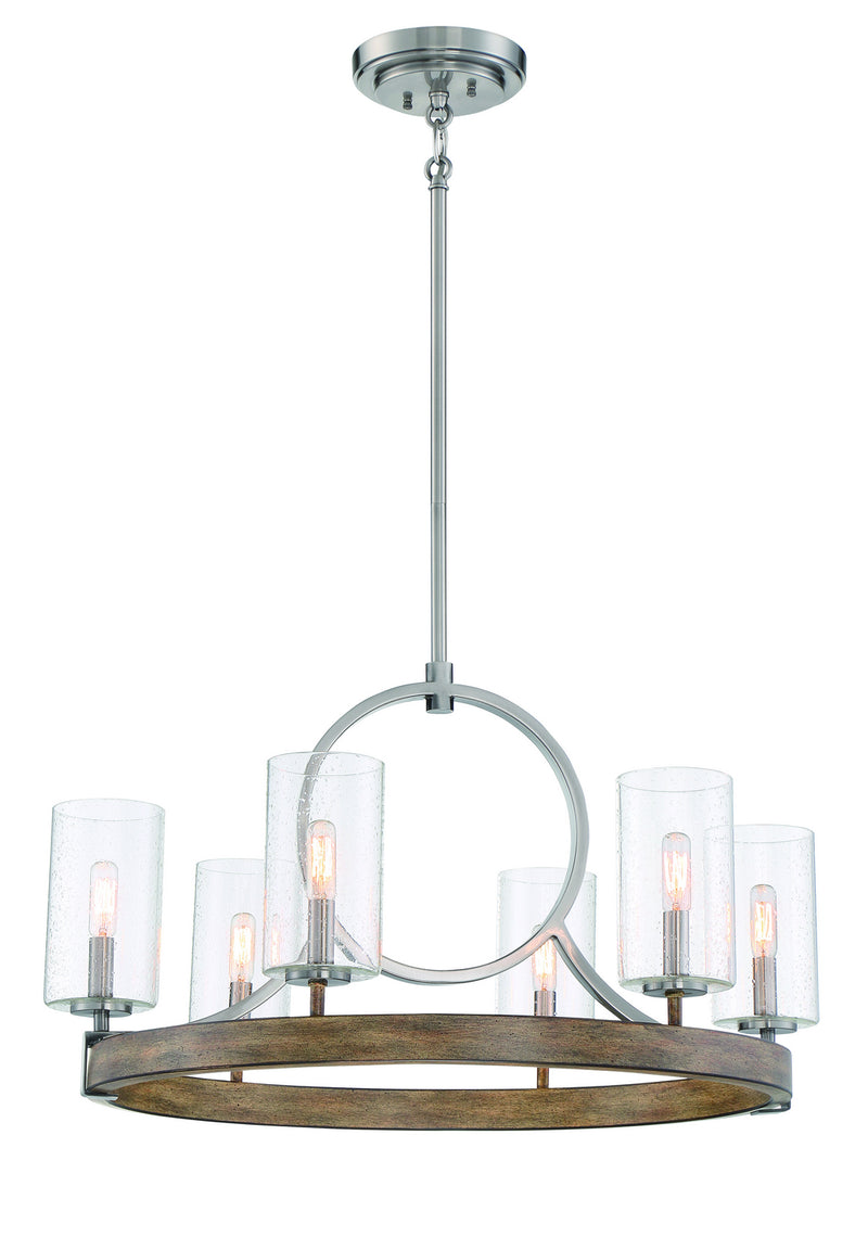 Minka-Lavery 4015-280 Country Estates Six Light Chandelier, Sun Faded Wood w/ Brushed Nickel Main Image.jpg