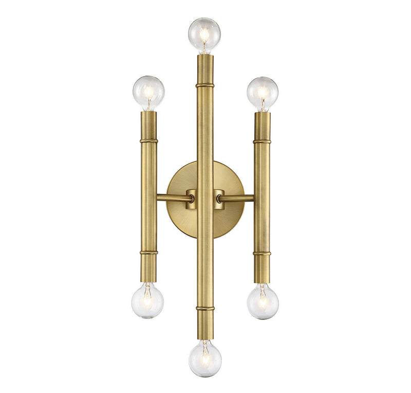 Shoppers Lighting SH90018NB Jocelyn Six Light Wall Sconce, Natural Brass Main Image.jpg