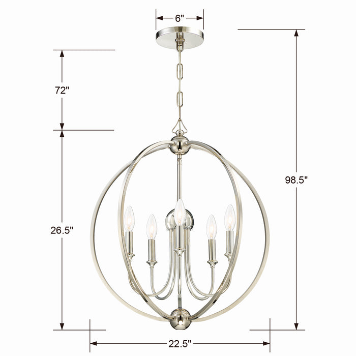 Crystorama 2247-PN_NOSHADE Sylvan Five Light Chandelier Polished Nickel Alternate Image 2.jpg