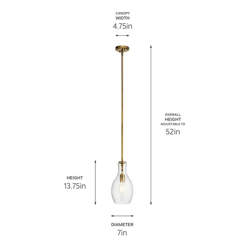 Kichler 42456NBR One Light Pendant, Natural Brass (2)
