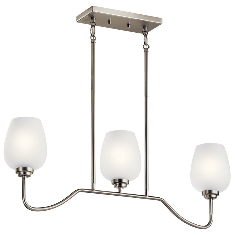 Kichler 44379NI Three Light Linear Chandelier, Brushed Nickel