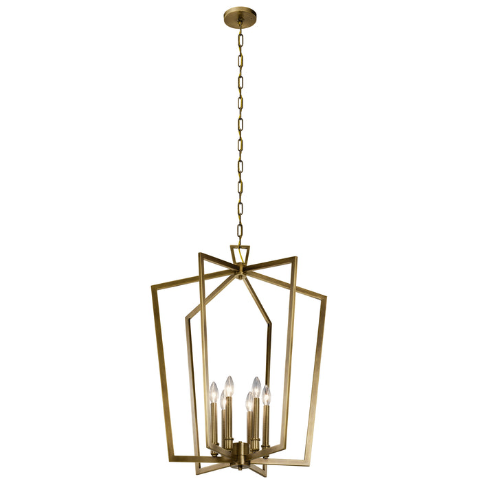 Kichler 43495NBR Six Light Foyer Pendant, Natural Brass