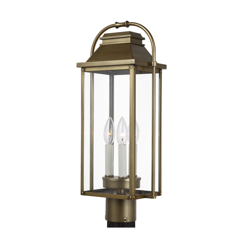 Visual Comfort Studio OL13207PDB Wellsworth Three Light Post Lantern, Painted Distressed Brass Main Image.jpg