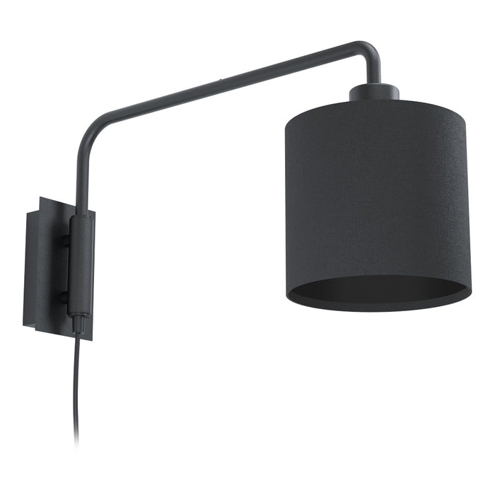 EGLO 99348A Saiti 1-Light Wall Light w/ Matte Black Finish and Black Fabric Shade Main Image.jpg