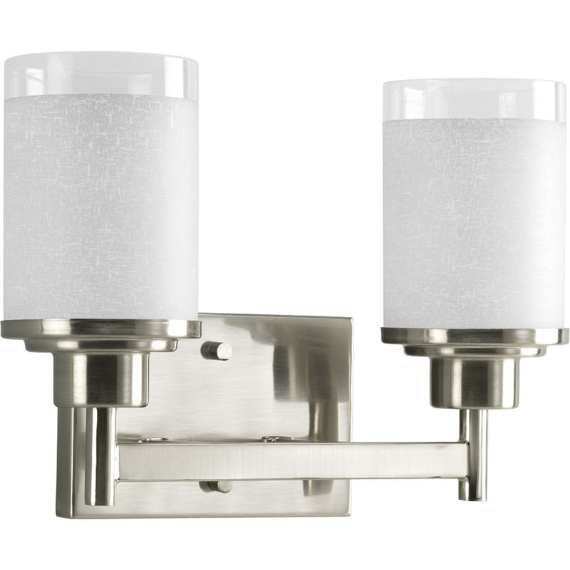 Progress P2977-09 Alexa Collection Two-Light Brushed Nickel Etched Linen With Clear Edge Glass Modern Bath Vanity Light Main Image.jpg