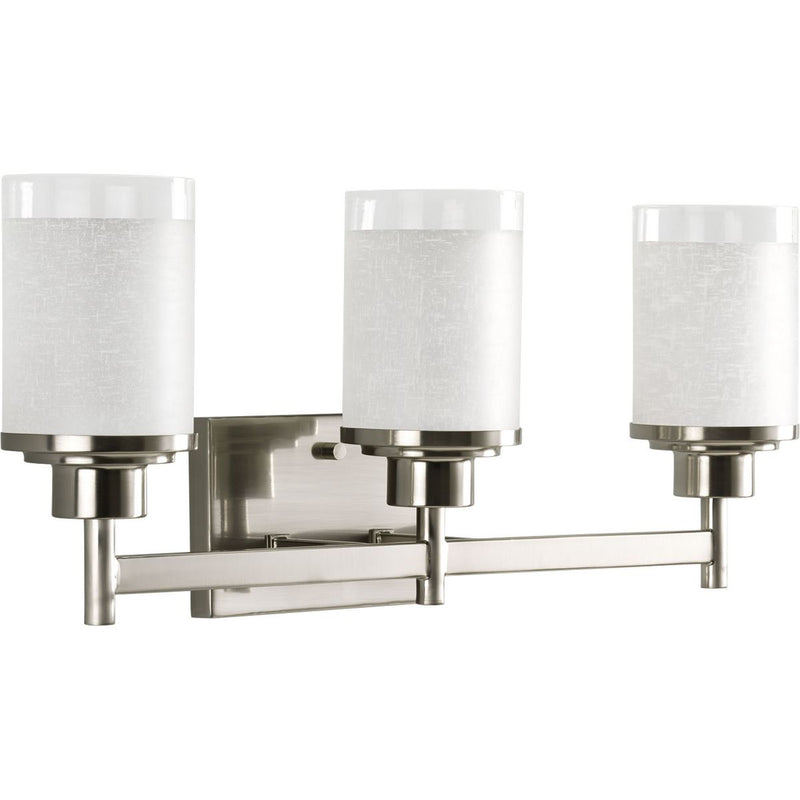 Progress P2978-09 Alexa Collection Three-Light Brushed Nickel Etched Linen With Clear Edge Glass Modern Bath Vanity Light Main Image.jpg